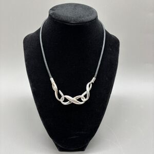 Sterling Silver Triple Infinity Necklace OTC Black Cord Modern Sculptural 24g